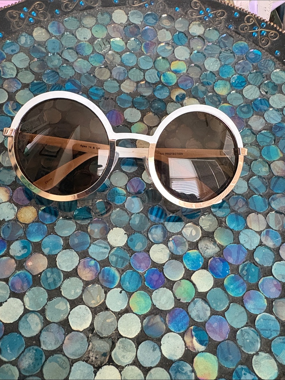 Round White Frame Sunglasses with Brown Lenses 100% Uv Protection